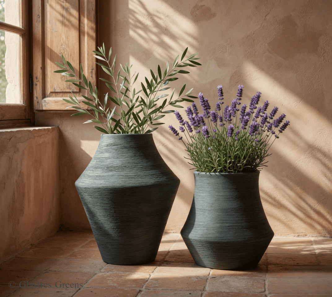 Byrum tall modern fiberglass decorative vase featuring clean minimalist lines, perfect for contemporary luxury interiors and sophisticated styling.