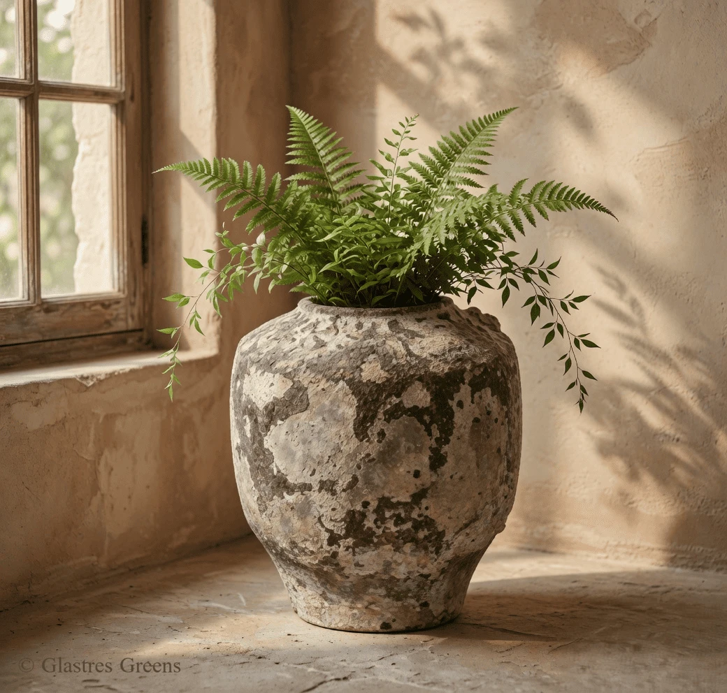 Earthy Well Wide Garden Jar standing as an imposing luxury decorative fiberglass pot, its robust construction making it an ideal centerpiece for estate courtyards.