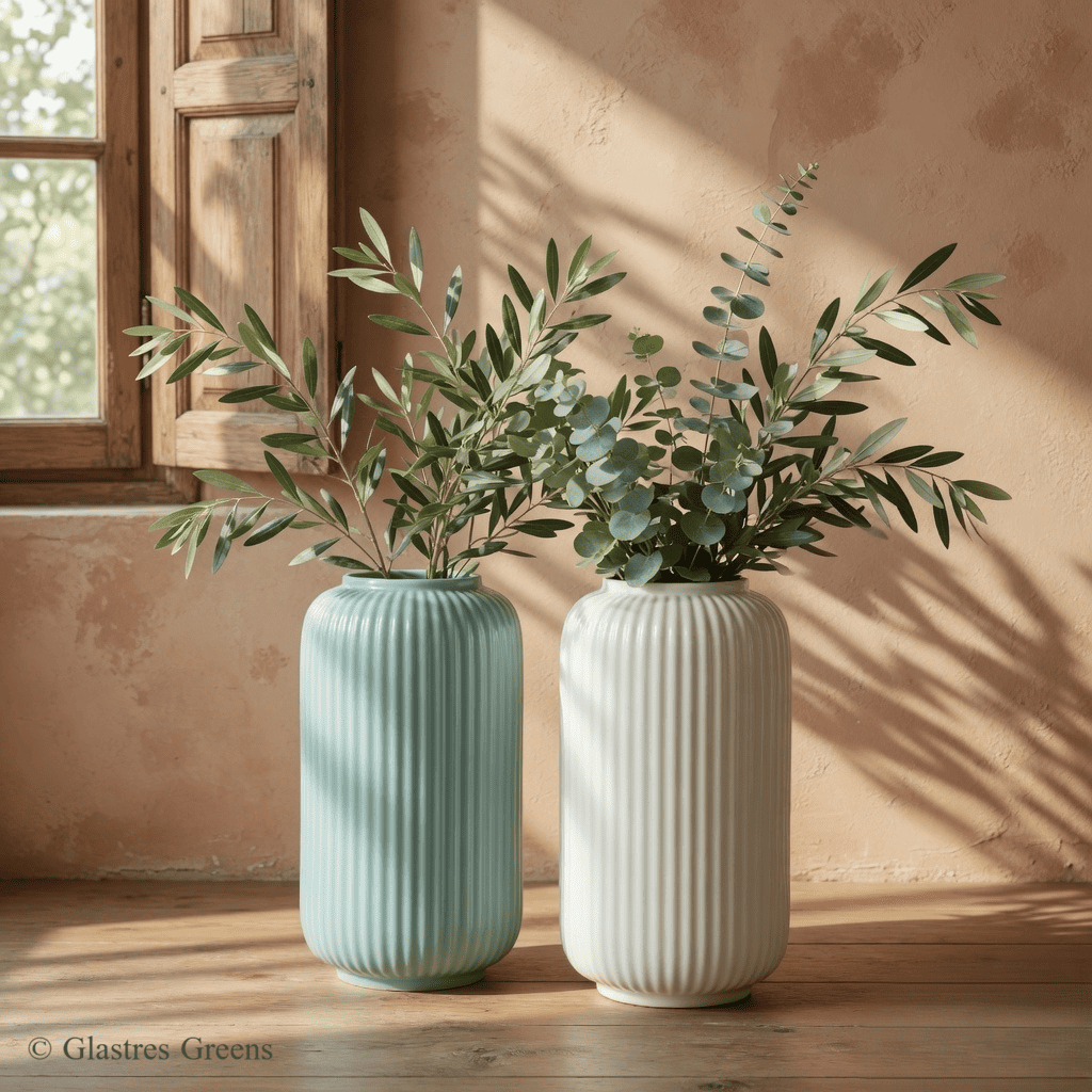 Gleam tall sculptural fiberglass decorative vase with elegant elongated form, designed as a sophisticated accent for luxury interiors and outdoor spaces.