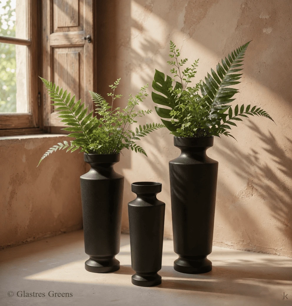 Liceria coordinated fiberglass decorative vase set designed to bring cohesive, modern luxury to interior accent tables, shelves, and high-end styling.