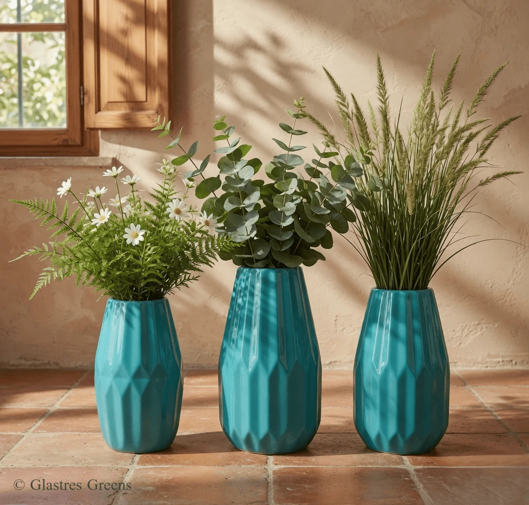 Origami geometric fiberglass decorative vase set inspired by the art of folded paper, offering striking architectural lines for contemporary luxury spaces.