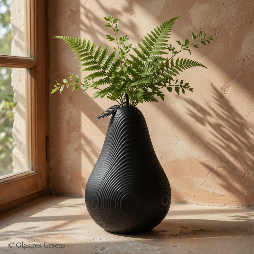 Pear Orchard tall fiberglass decorative vase with graceful elongated form, perfect for sophisticated luxury interior and outdoor arrangements.