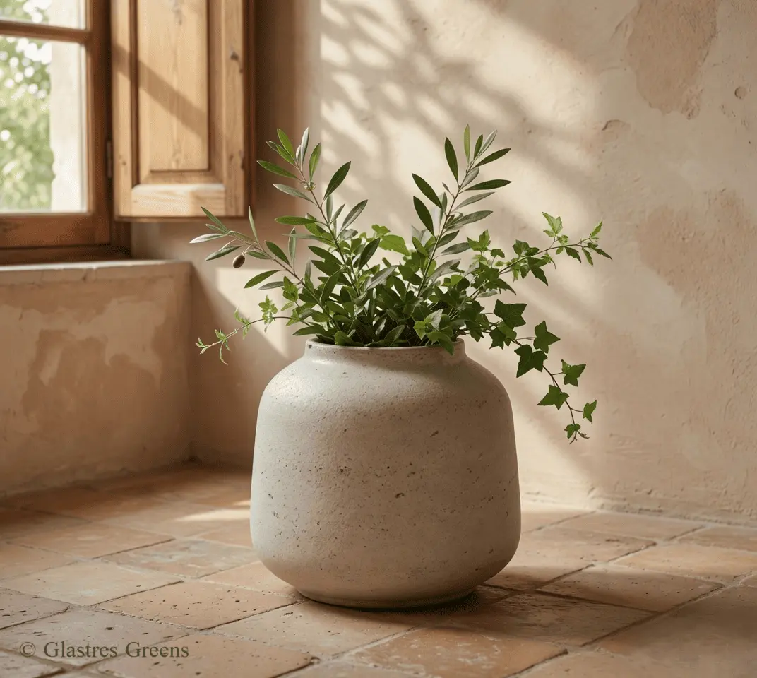 A commercial ribbed planter featured in an expansive mall landscape, its durable ridges standing up to heavy shopping traffic while supporting lush foliage.