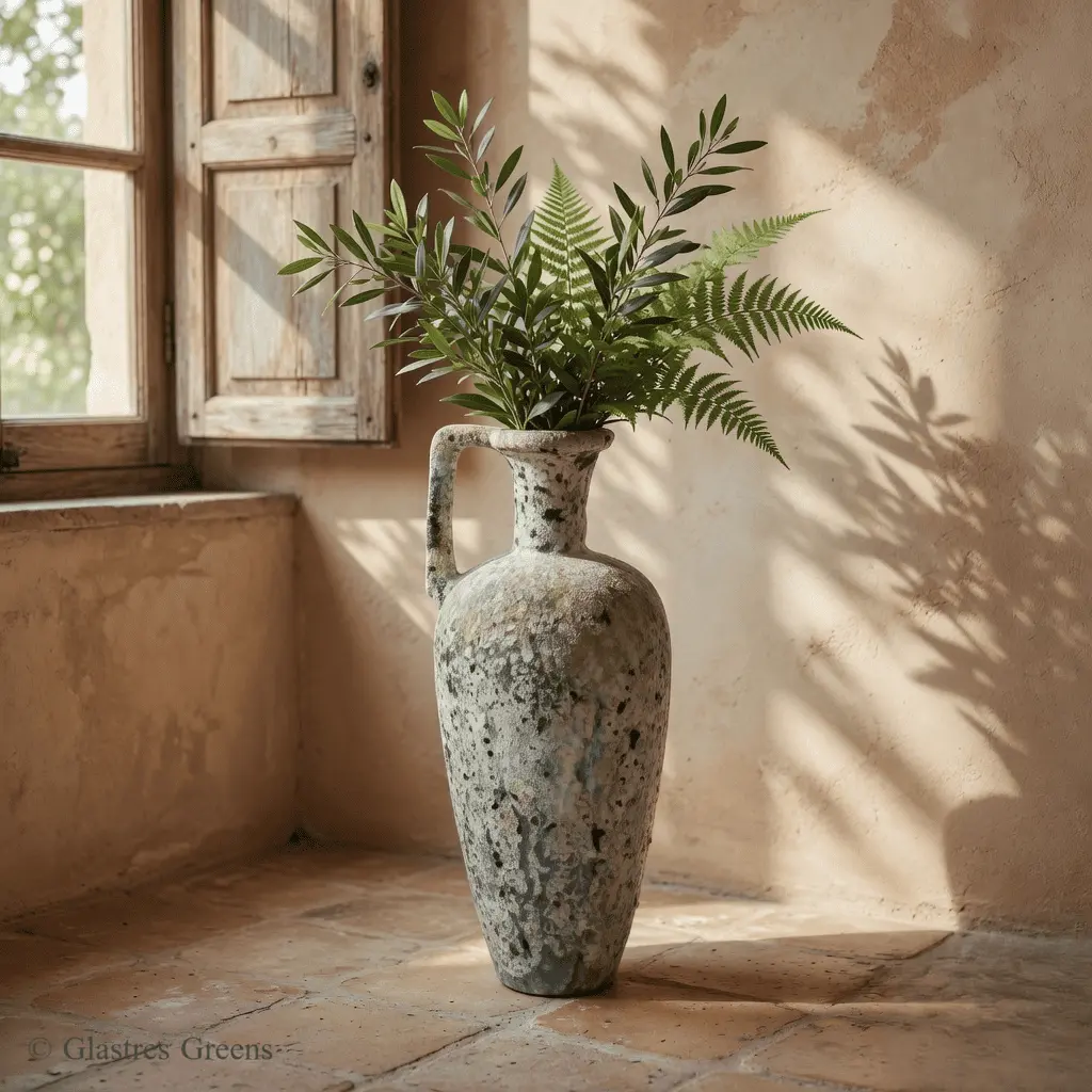 A designer ribbed planter securing a prominent spot on a residential home balcony, mixing high-end aesthetic appeal with practical, space-saving dimensions.