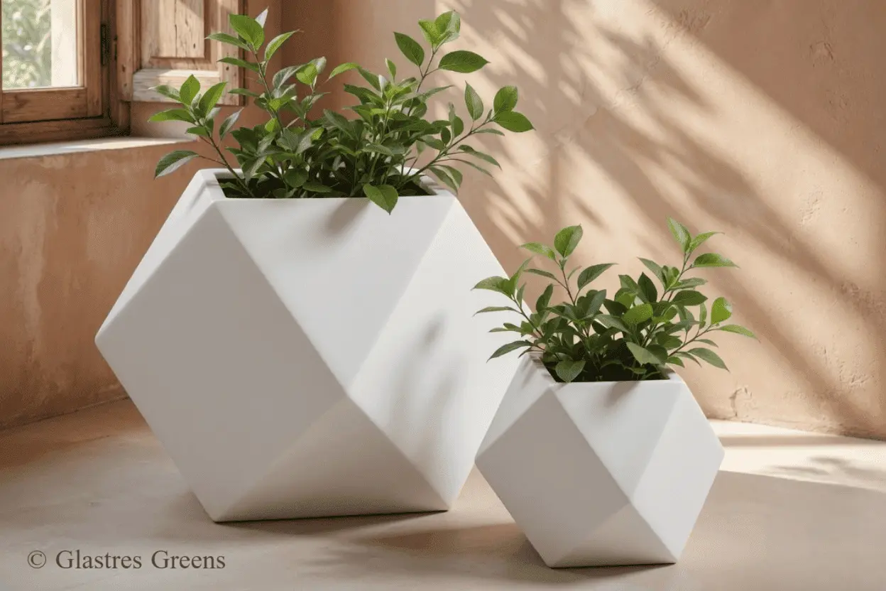 A large square planter integrated into a major corporate garden project, boasting substantial capacity to support mature shrubs in a professional business park.