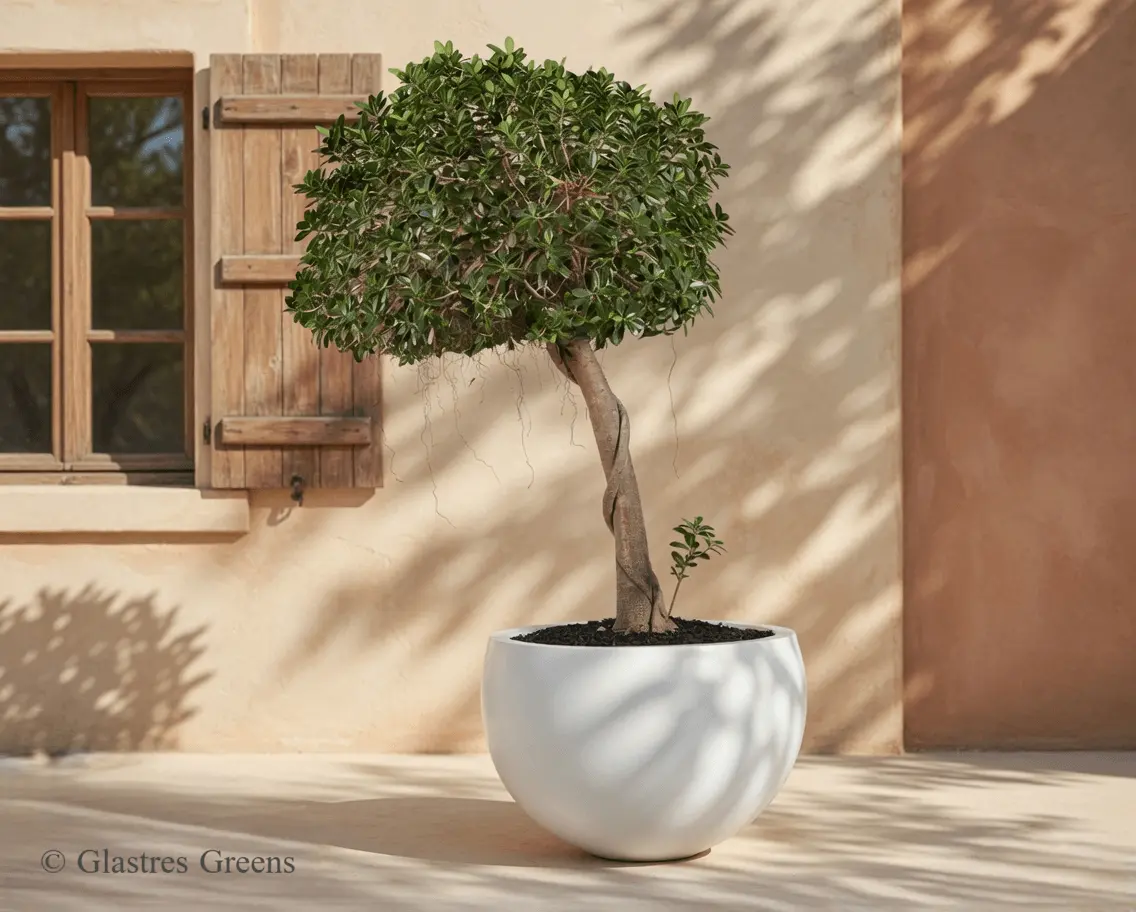 A versatile lightweight planter decorating a modern home patio, allowing homeowners to easily reconfigure their outdoor living space aesthetics.