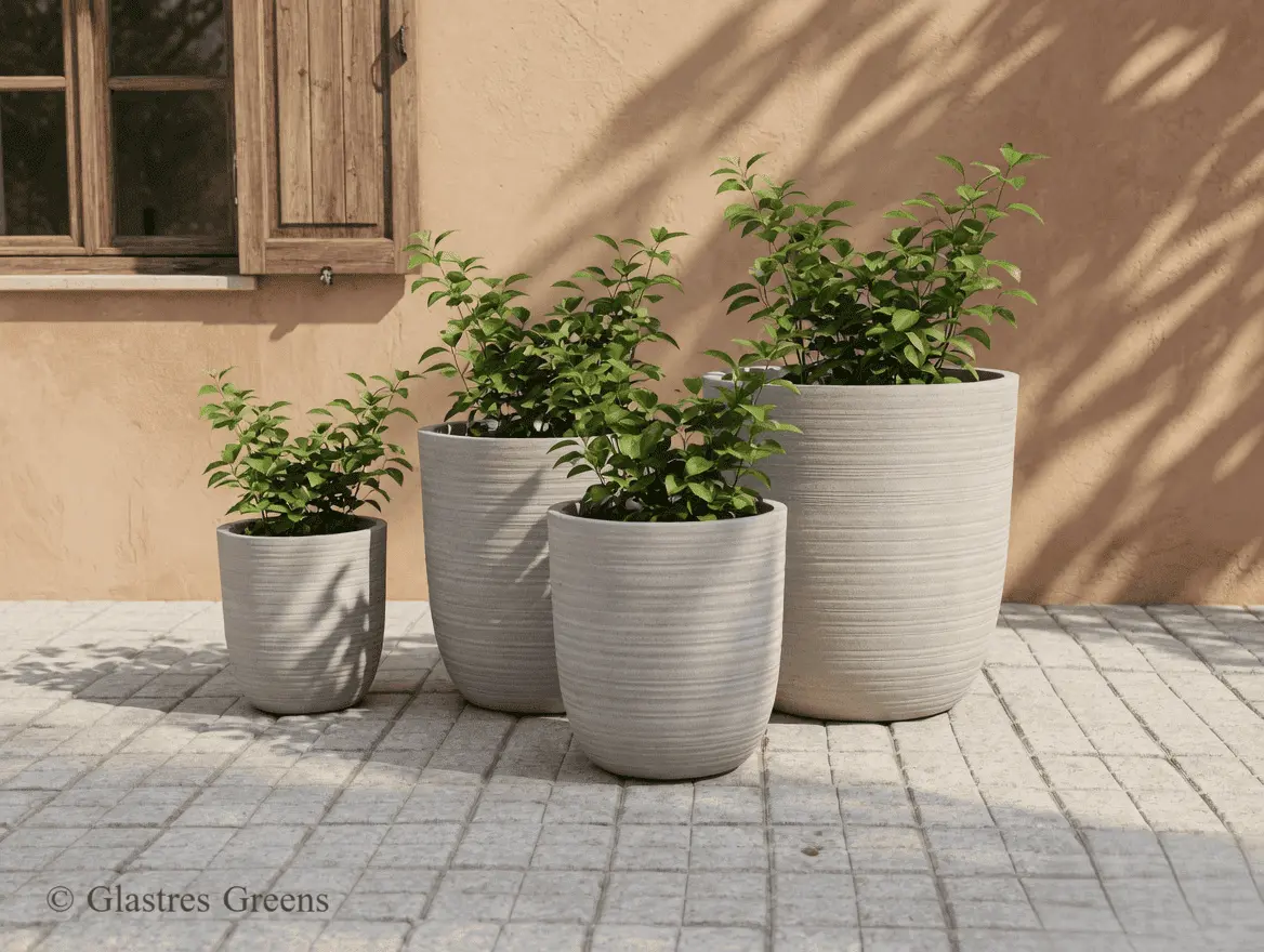 A premium tall planter featured in a corporate lobby with a modern design, acting as an elegant structural element that greets visitors upon entry.