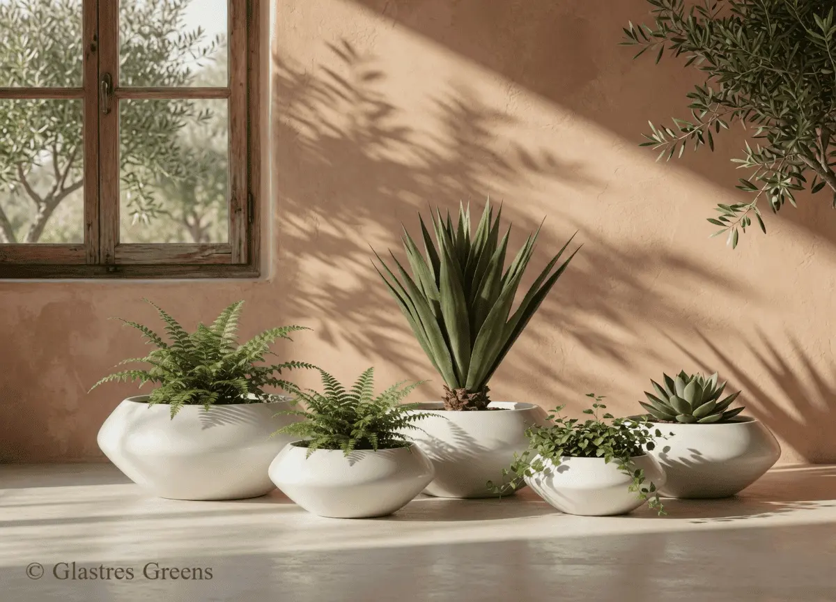 A large residential fiberglass planter featured in a home patio lifestyle setting, creating a vibrant focal point for family gatherings and outdoor dining.