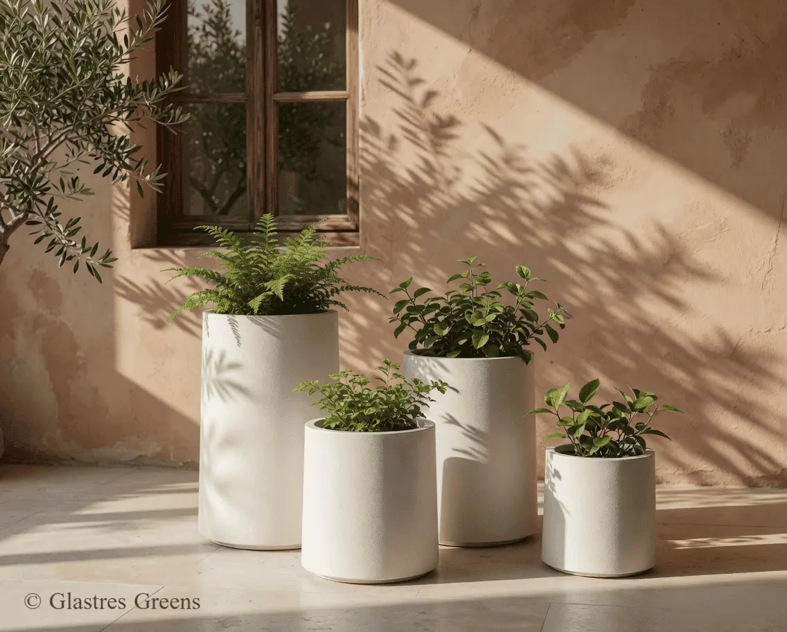 An educational demonstration featuring a square planter being installed, detailing proper substrate layering and structural support for fiberglass containers.