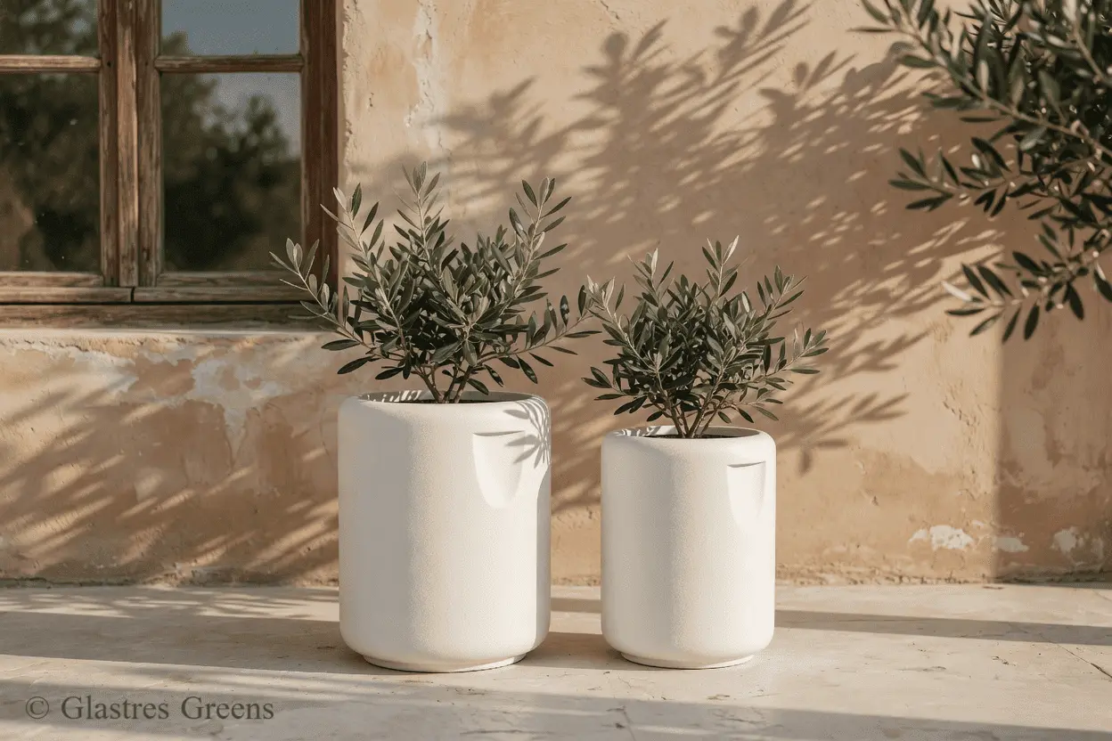 A Vastu-compliant round fiberglass planter placed harmoniously in a home garden, utilizing circular geometry to encourage positive energy flow in the landscape.