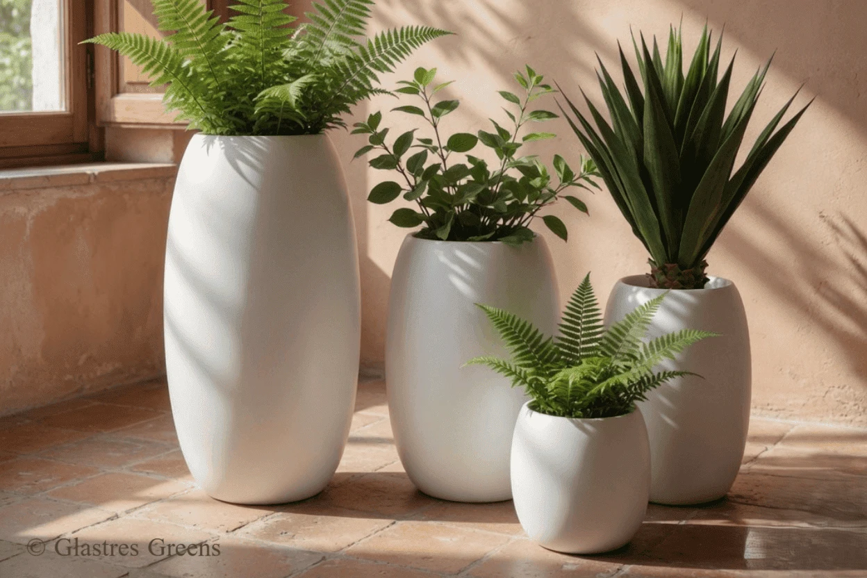 Barrel tall cylindrical fiberglass planter, a versatile and durable classic for premium outdoor settings and large-scale commercial landscapes.