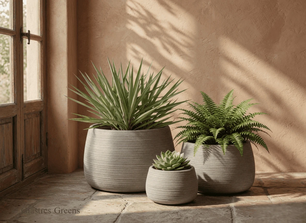 Elegant honed-finish FRP balcony planter, providing a sophisticated, space-saving matte aesthetic for modern urban apartment gardening.