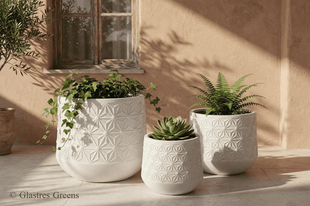 Flower decorative nature-inspired FRP planter, bringing intricate organic botanical beauty to luxury garden settings and high-end residential interiors.