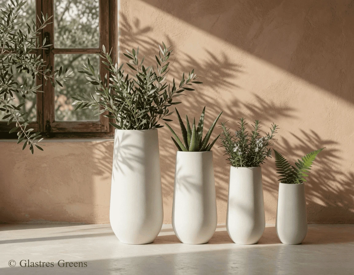 Luxe tall premium fiberglass planter with refined surface detailing, manufactured specifically for luxury residential, boutique hotels, and premium decor.