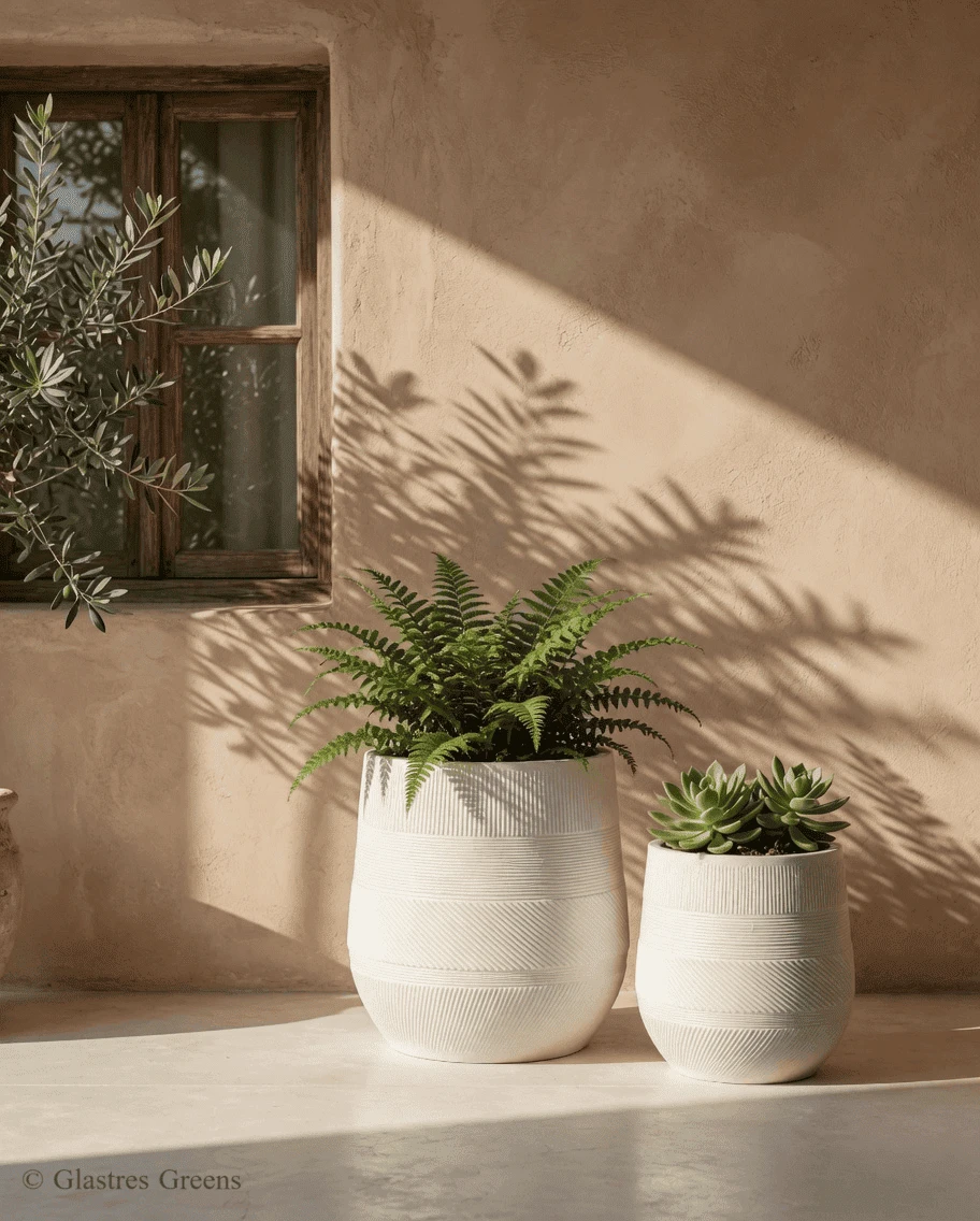 O-Rim circular geometric fiberglass planter with a distinctive architectural lip, designed for contemporary commercial and residential landscaping.
