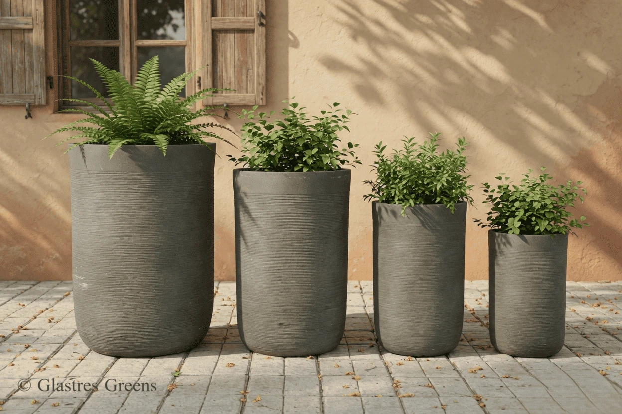 Modern textured linear square FRP planter box designed for contemporary geometric garden layouts and luxury residential landscape installations.