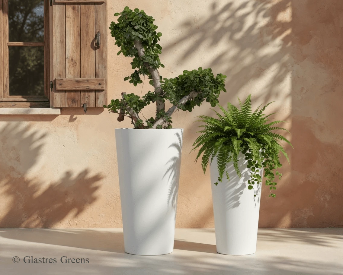 Vasijas tall elegant FRP planter providing a graceful, imposing silhouette widely favored for flanking grand villa entrances and exclusive lobbies.