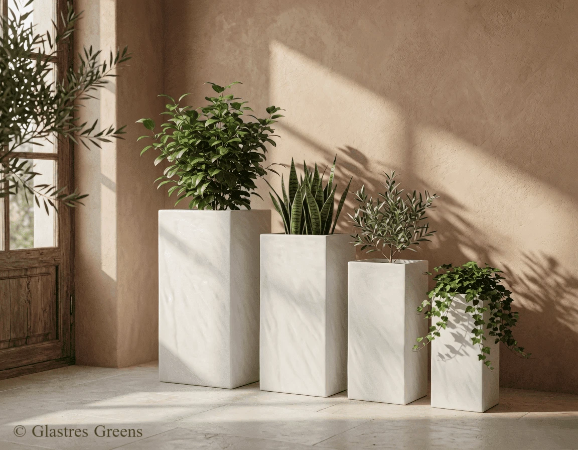 Lightweight tall planter installed in an apartment rooftop garden